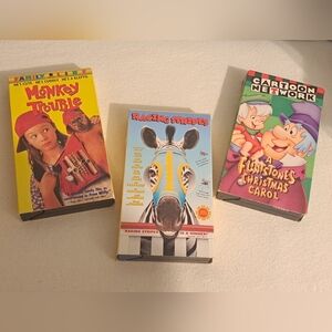 Children's VHS Tapes Bundle Monkey Trouble Racing Stripes A Fintstone Christmas